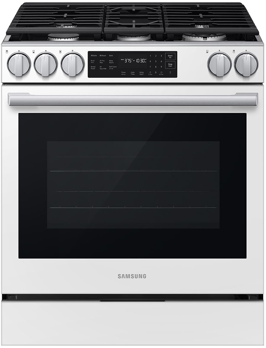 Samsung Bespoke 6 Cu. Ft. Smart Slide-In Gas Range 30-Inch Wide in White Glass