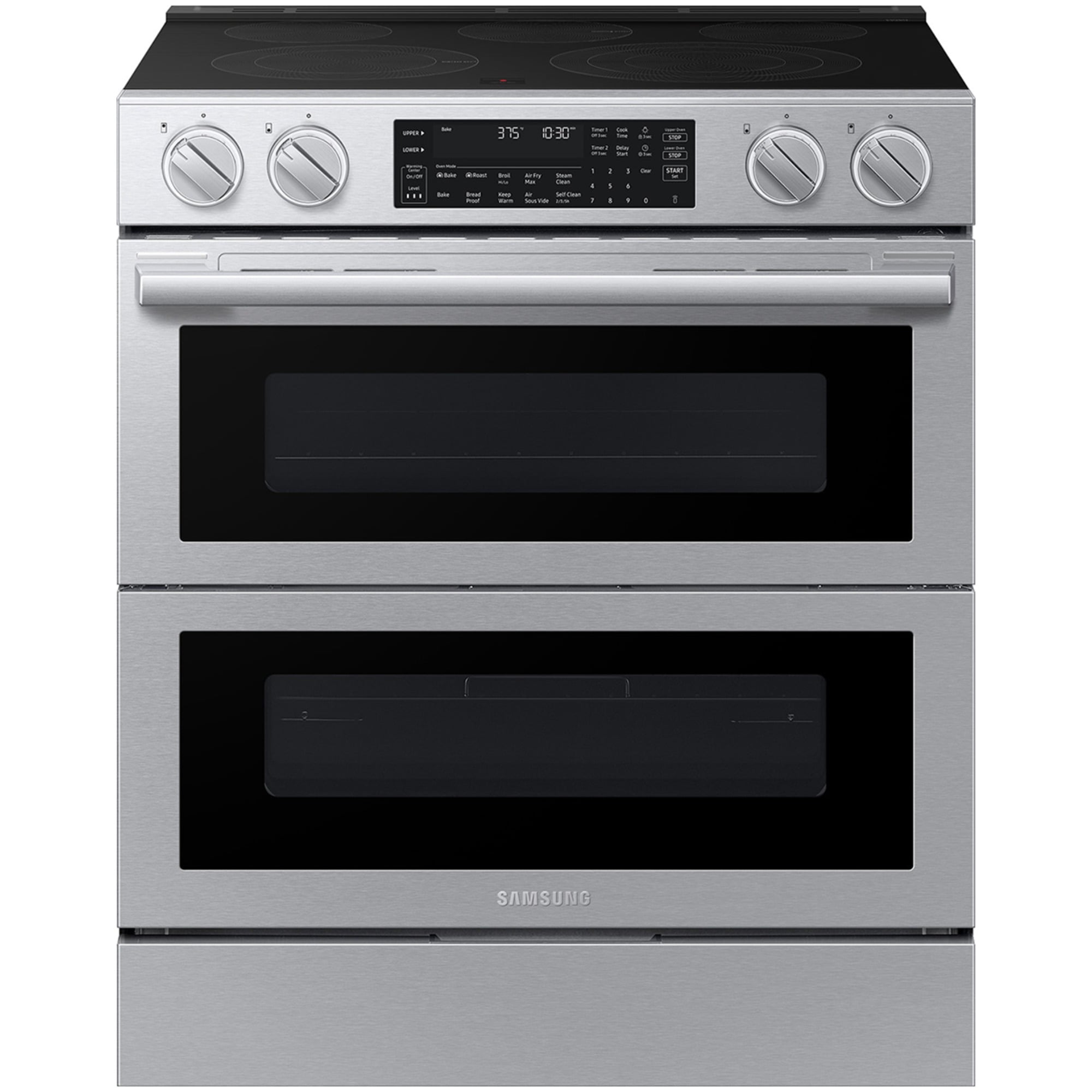 Samsung NSE90H63DR Bespoke 30 inch Smart Slide-in Electric Range with 5 Elements, 6.3 cu. ft. Total Capacity, Flex Duo Oven, and Dual True Convection in Fingerprint Resistant Stainless Steel