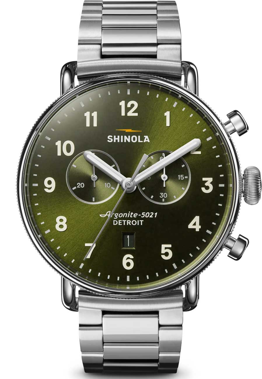 Shinola Canfield Chronograph Watch 43mm with Dark Olive Dial 1350$