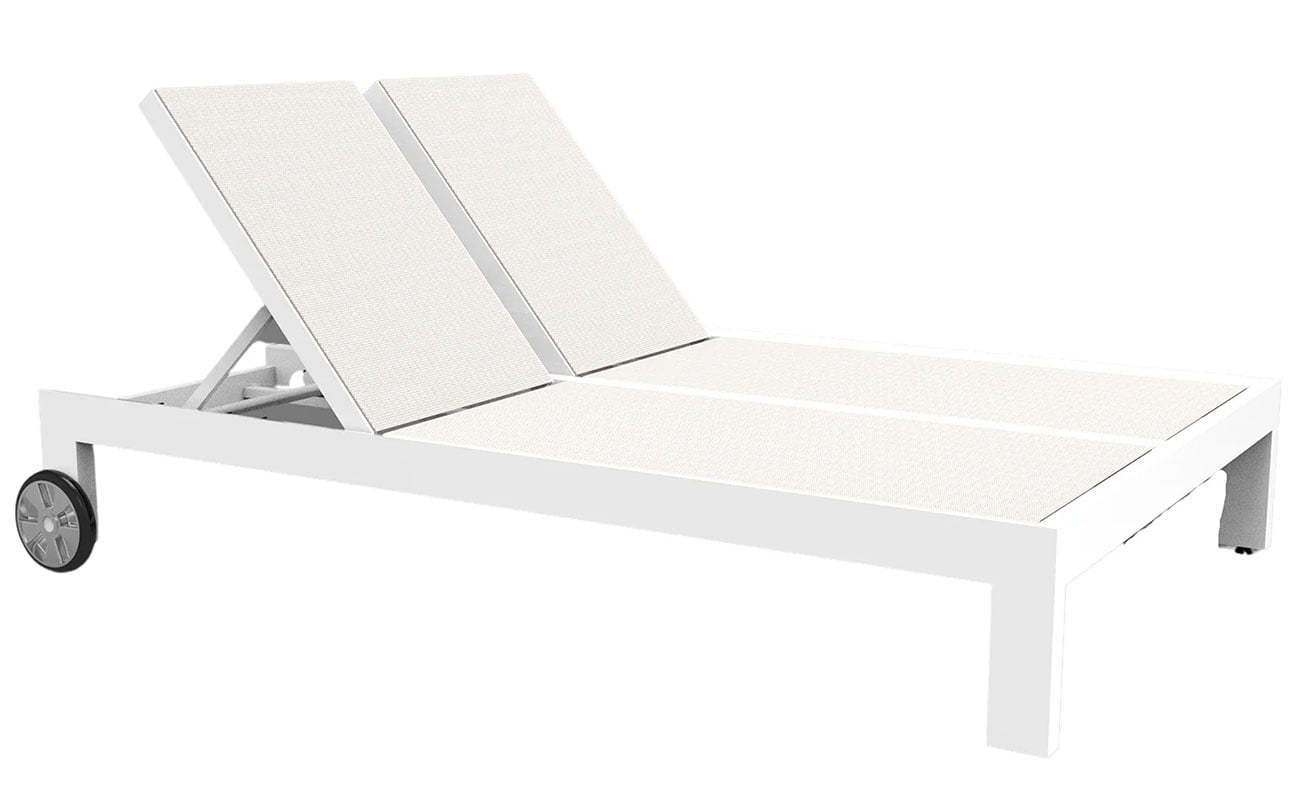 Photos - Garden Furniture Sunset West Sunset West Newport Double Chaise in Satin White | Phifertex Sling SW4801-99