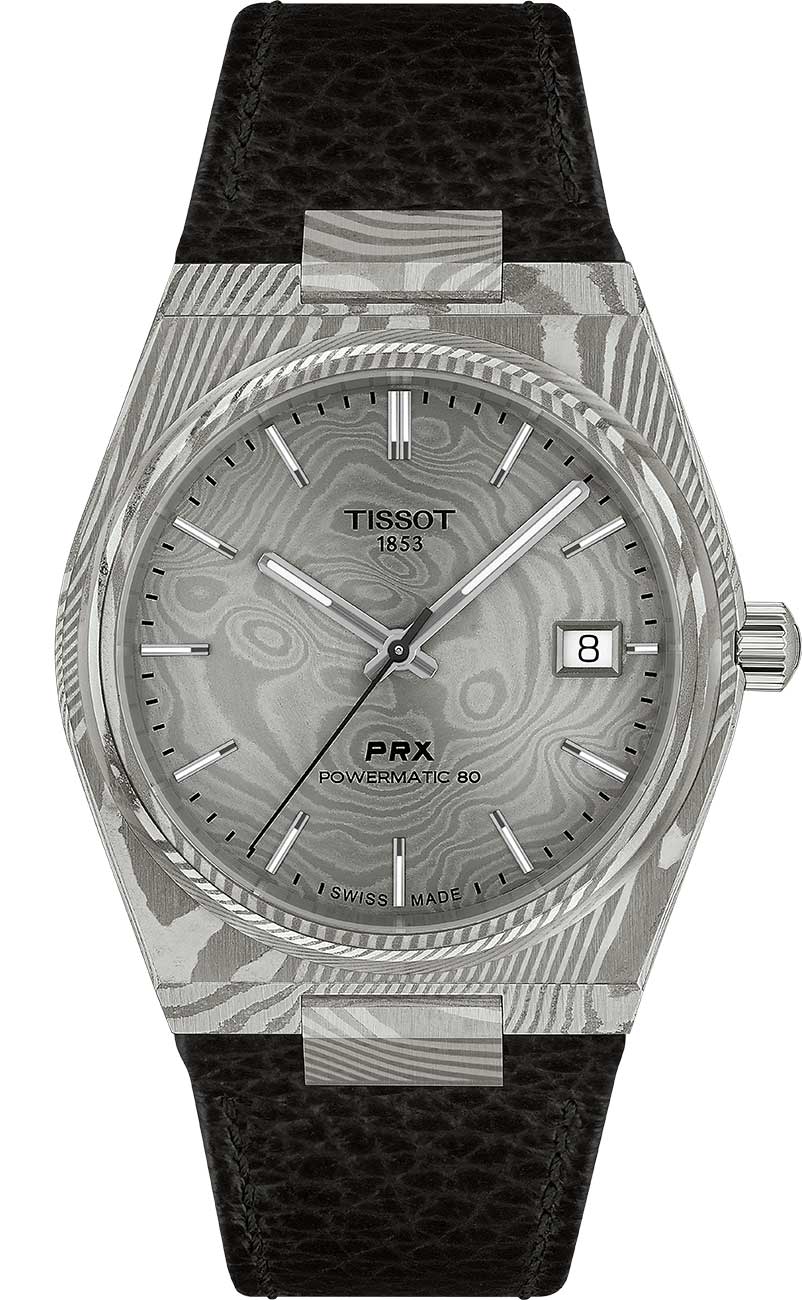 Tissot PRX Damascus Steel Automatic Grey Dial Leather Strap Men's Watch T137.807.96.081.00 T137.807.96.081.00