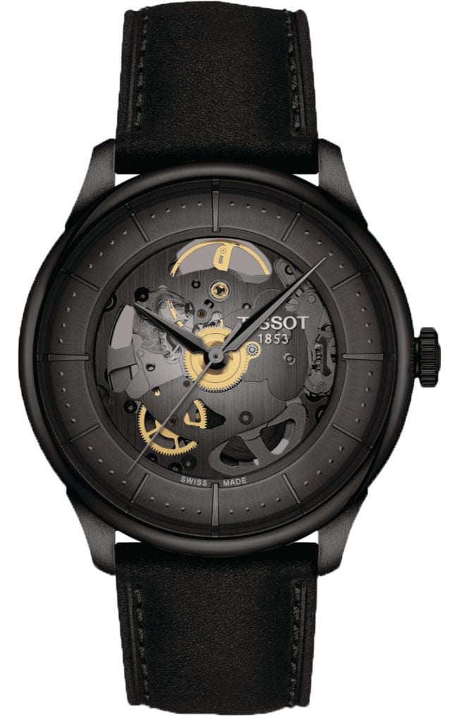 Tissot Chemin Des Tourelles Powermatic 80 Skeleton Grey Dial Leather Strap Men's Watch T139.836.36.441.00 T139.836.36.441.00