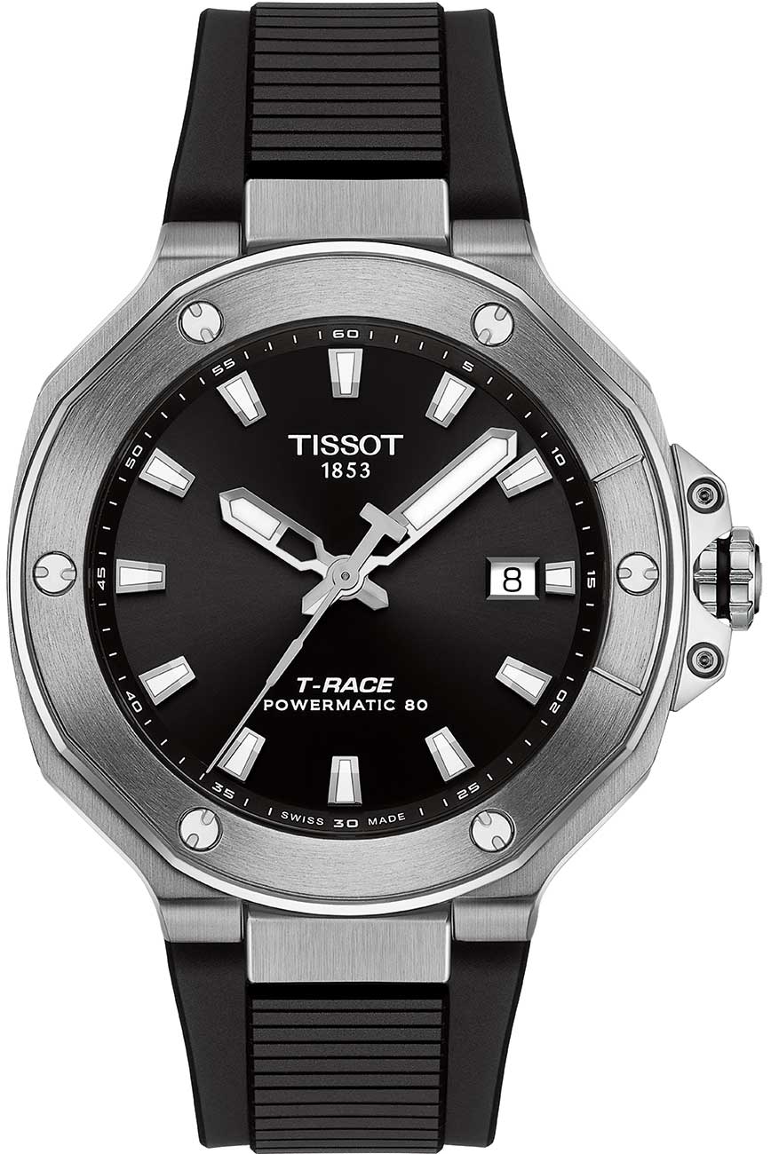 Tissot T-Race Powermatic 80 Automatic Black Dial Silicone Strap Men's Watch T141.807.17.051.00 T141.807.17.051.00