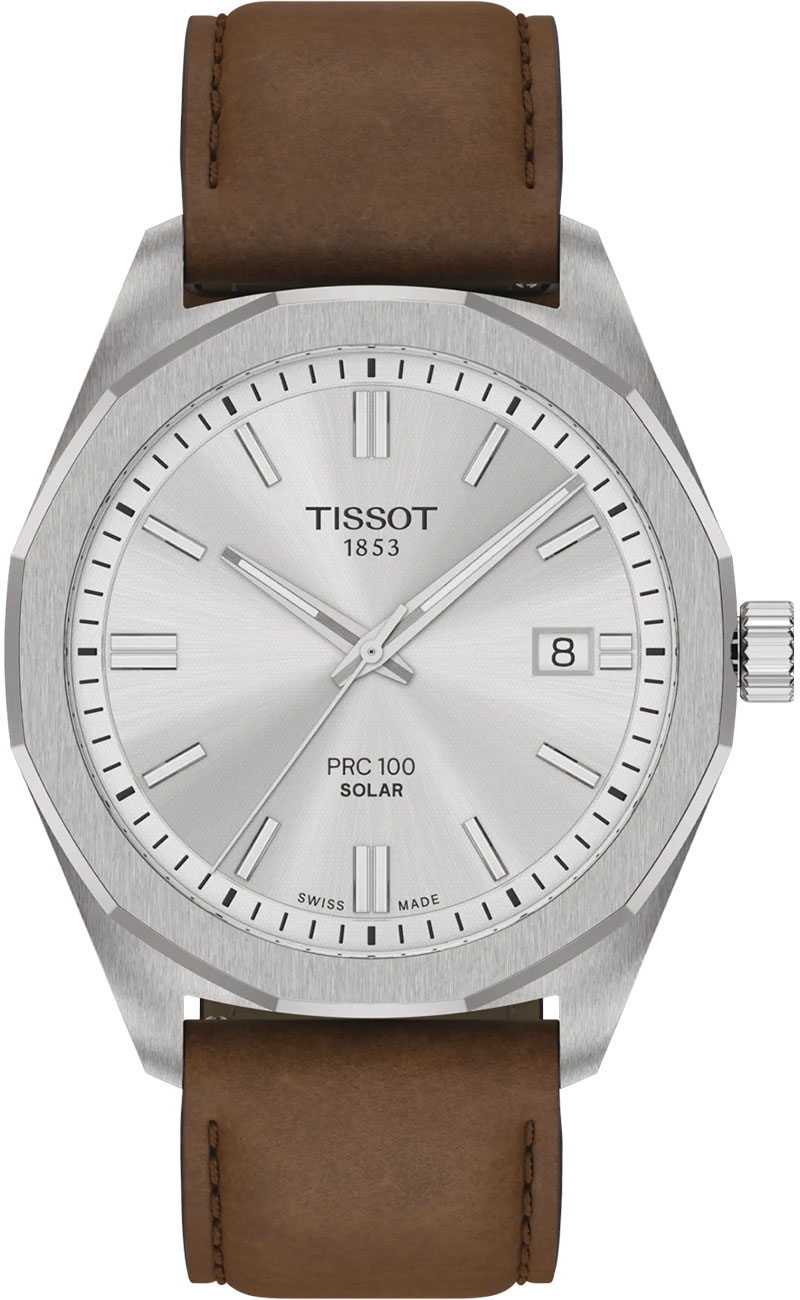 Tissot Men's Swiss Prc 100 Solar Quartz Brown Leather Strap Watch 39mm - Leath., Brown 20/18