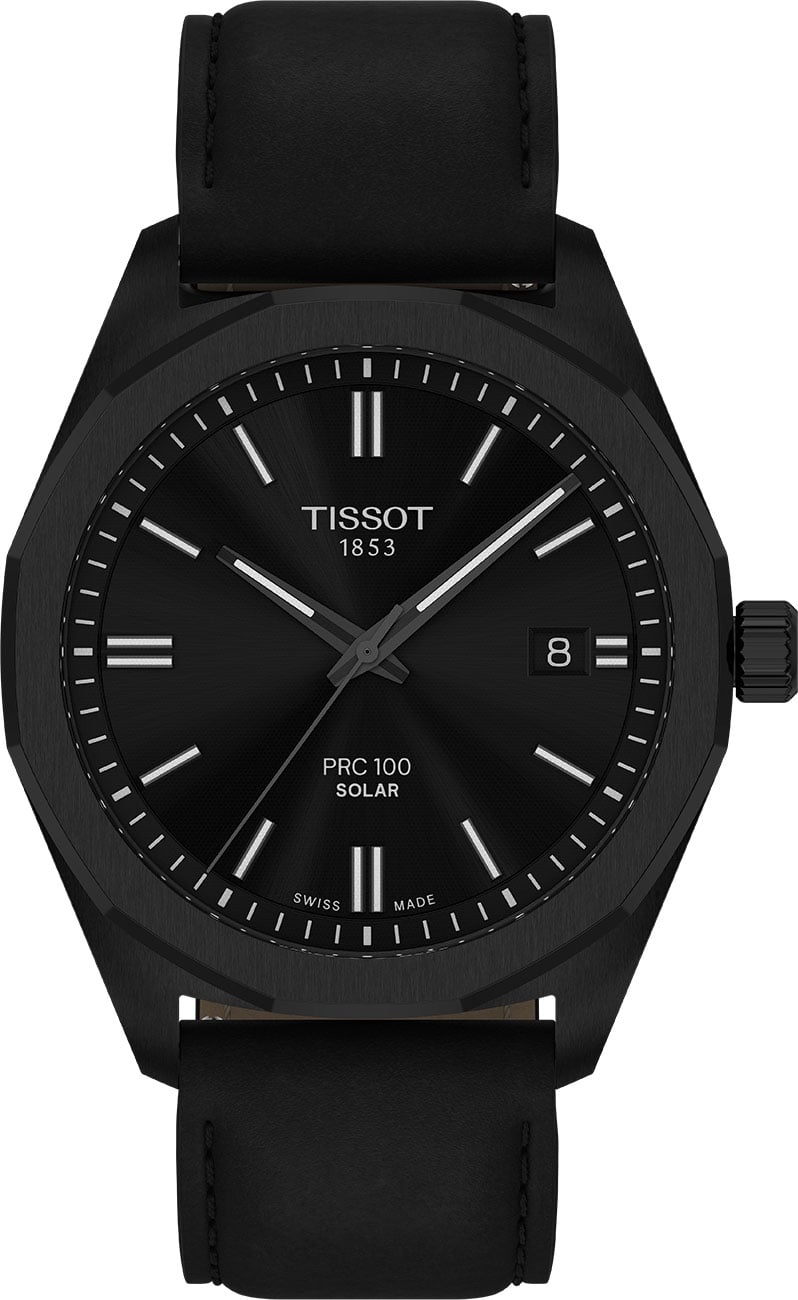 Tissot PRC100 Solar Black Dial Leather Strap Men's Watch T151.422.36.051.00 T151.422.36.051.00