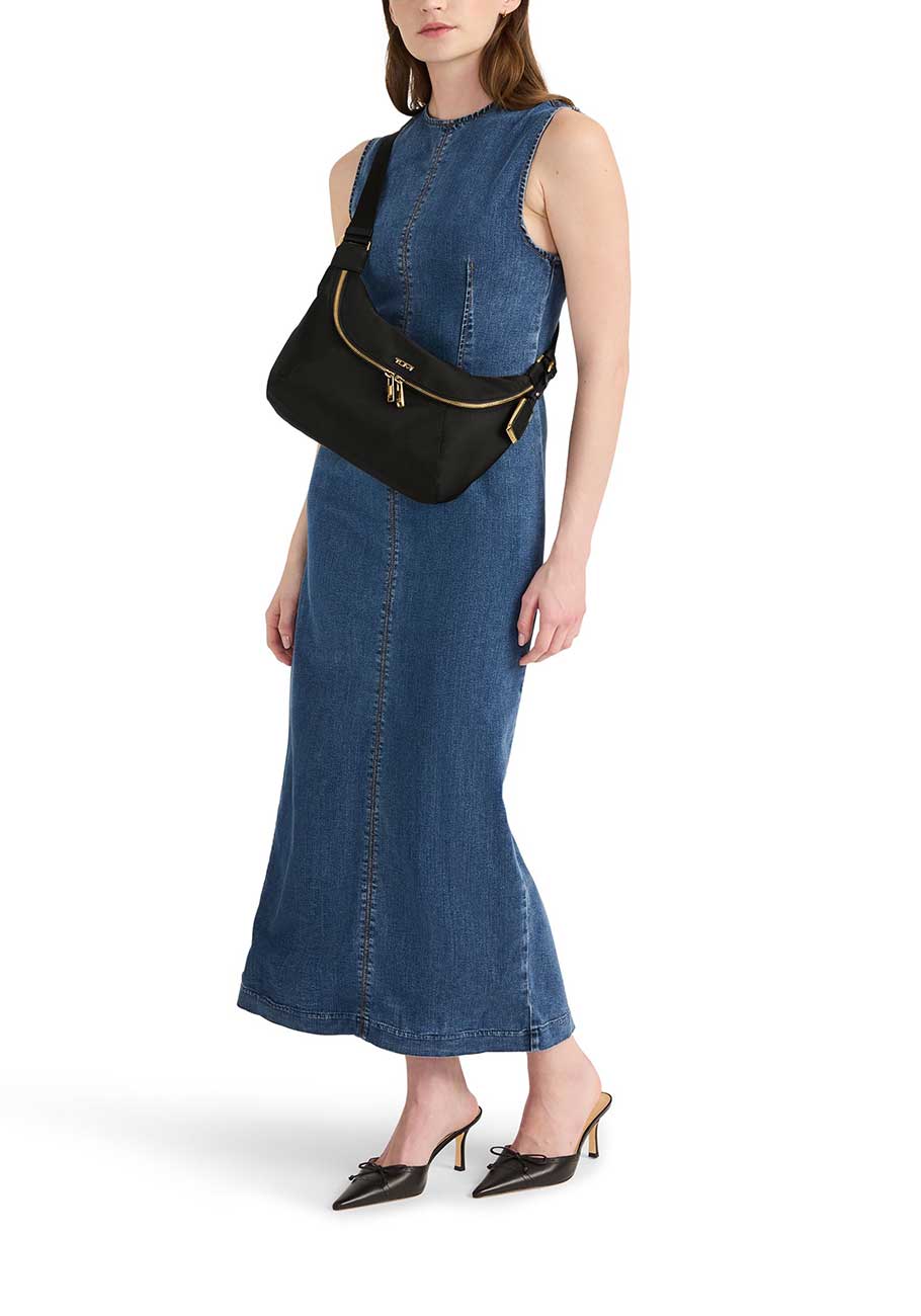 TUMI Voyageur Alabama Crossbody Sling in Black and Gold