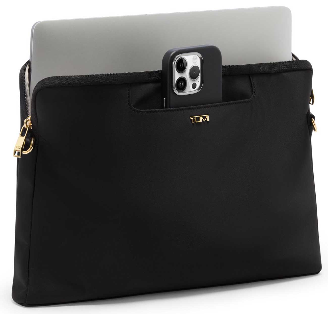 TUMI Voyageur Dakota Laptop Crossbody in Black | Gold - 1591232693