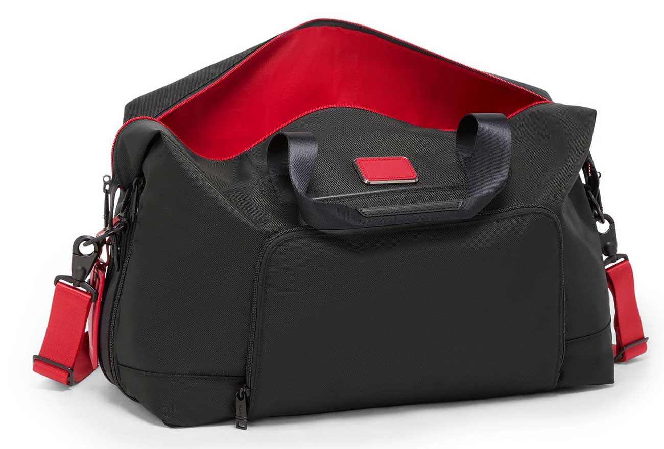 TUMI Alpha Double Expansion Travel Satchel in Black|Red