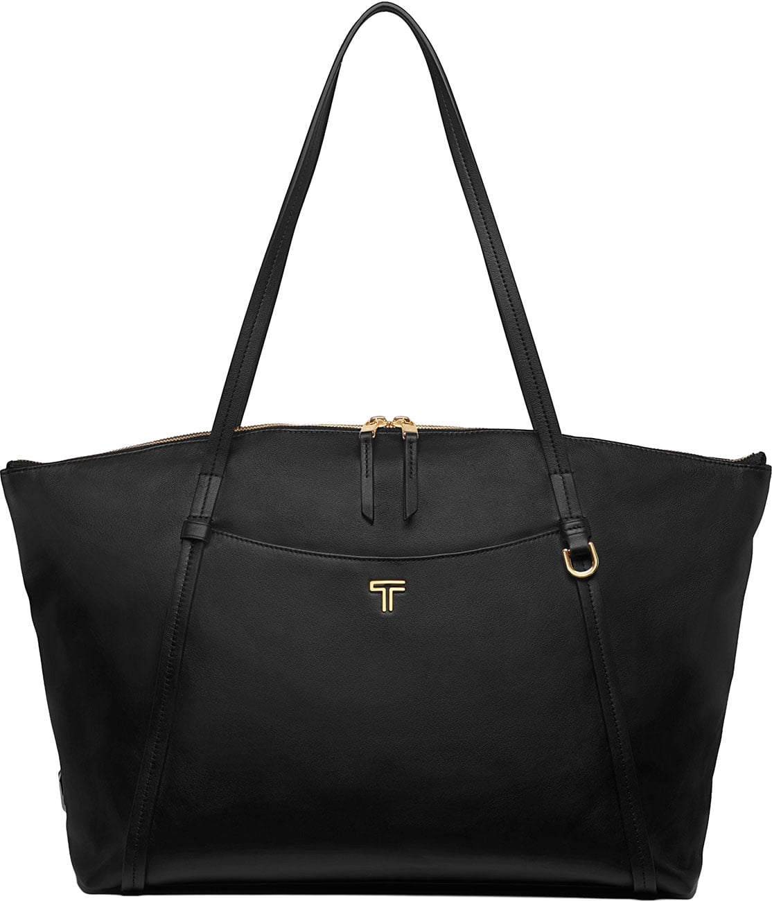 TUMI Voyageur Leather Q Tote in Black | Light Gold
