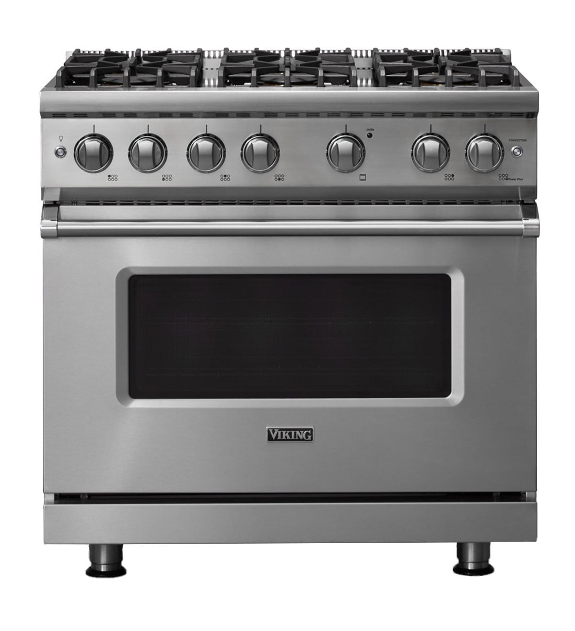 Viking 5 Series Natural Gas Range Selaed Burner 36-Inch in Stainless Steel With Polished Chrome