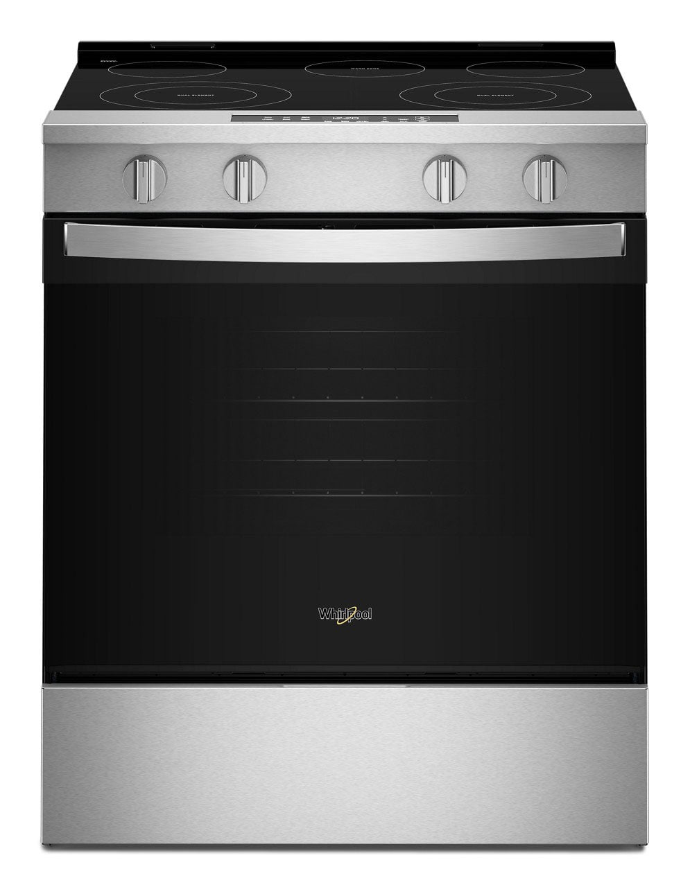 Whirlpool WSES3330TS 30 inch Slide-In Electric Range with 5 Elements, 5.3 cu. ft. Oven Capacity, No Preheat Mode and Slow Cook (Stainless Steel)