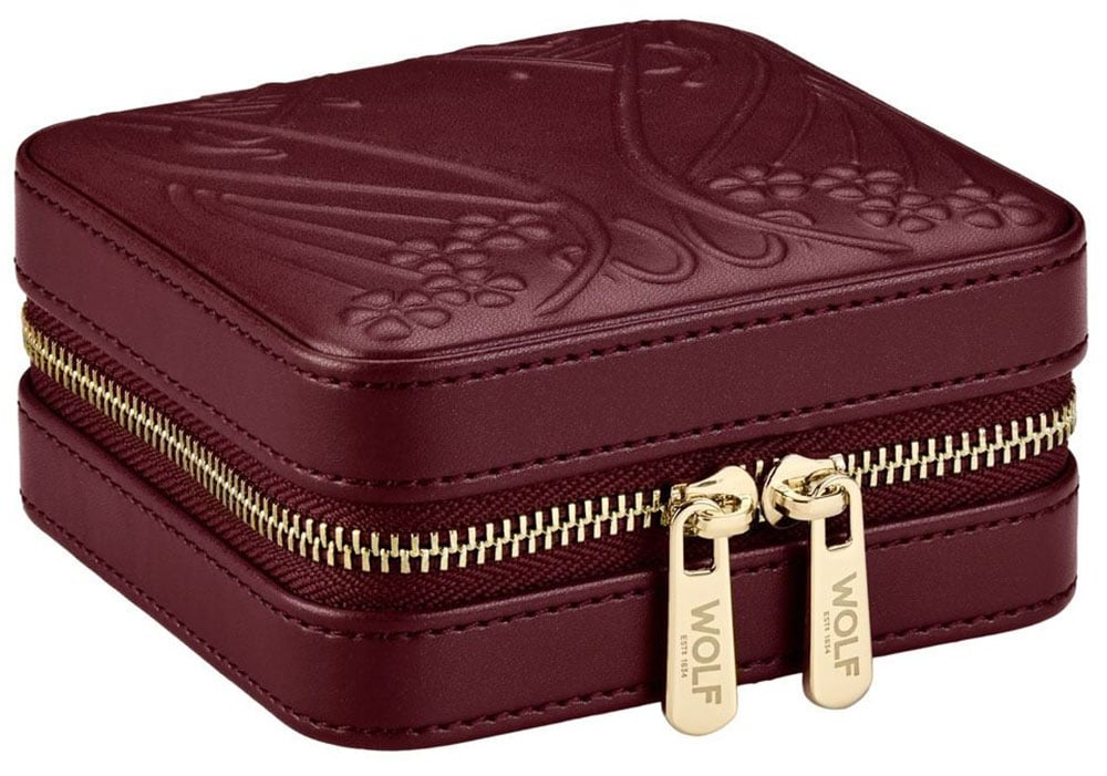 Tweed Jewelry Box herlipto ノベルティ WOLF 1834 x Liberty Ianthe Burgundy Small Travel Jewelry Case