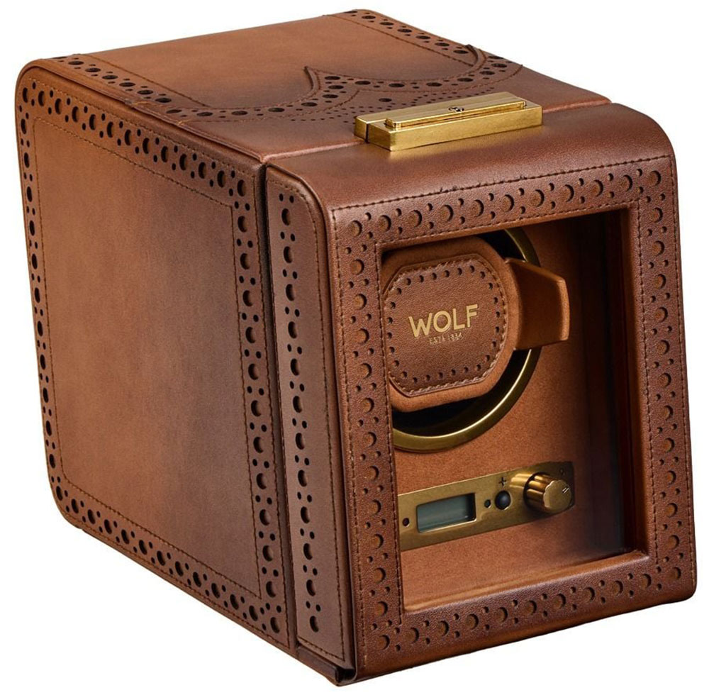 WOLF 1834 Brogue Single Watch Winder in Burnished Brown