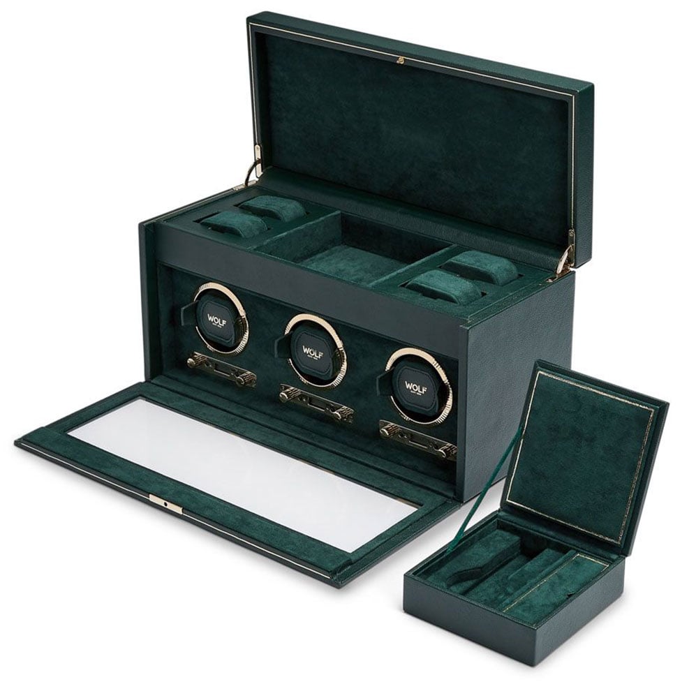 Wolf 1834 British Racing Triple Watch Winder with Storage in Green 2689$