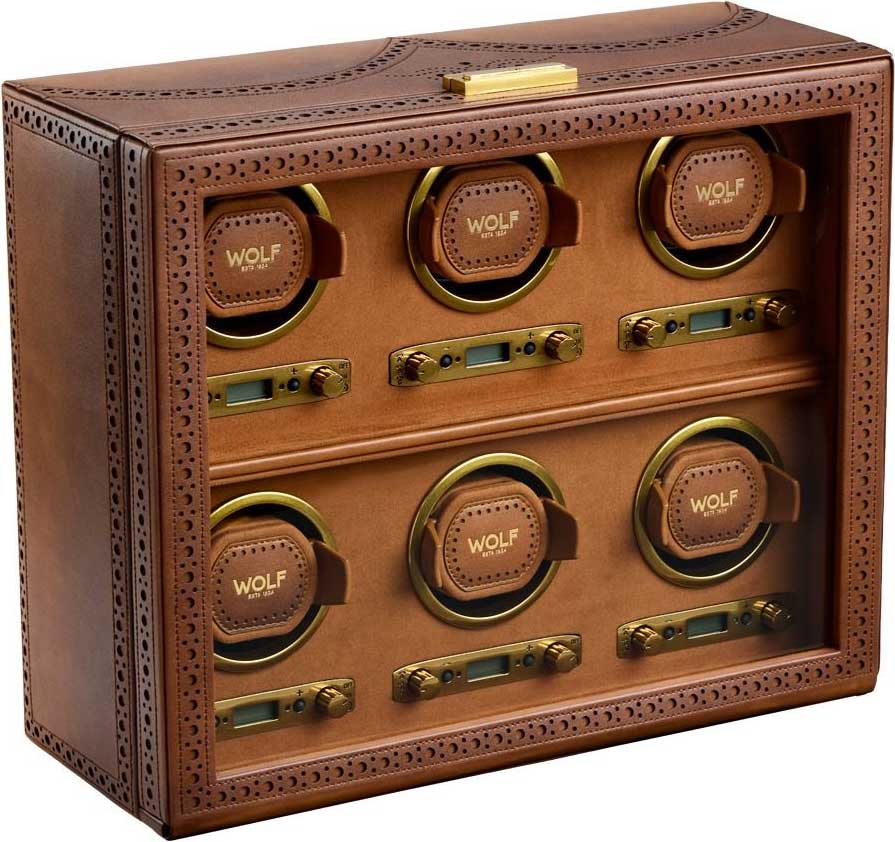 WOLF 1834 Brogue 6 Piece Watch Winder in Burnished Brown
