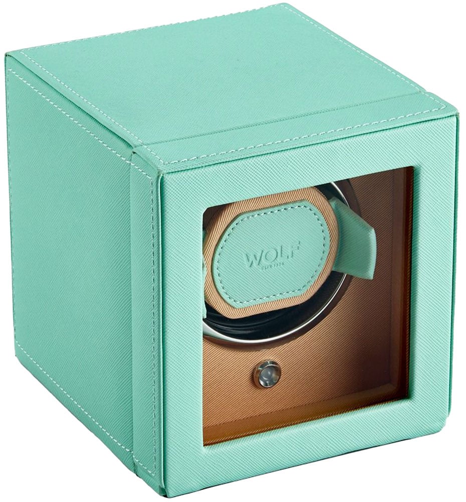 Wolf 1834 Cub Single Watch Winder with Cover in Seltzer Mint | Peach