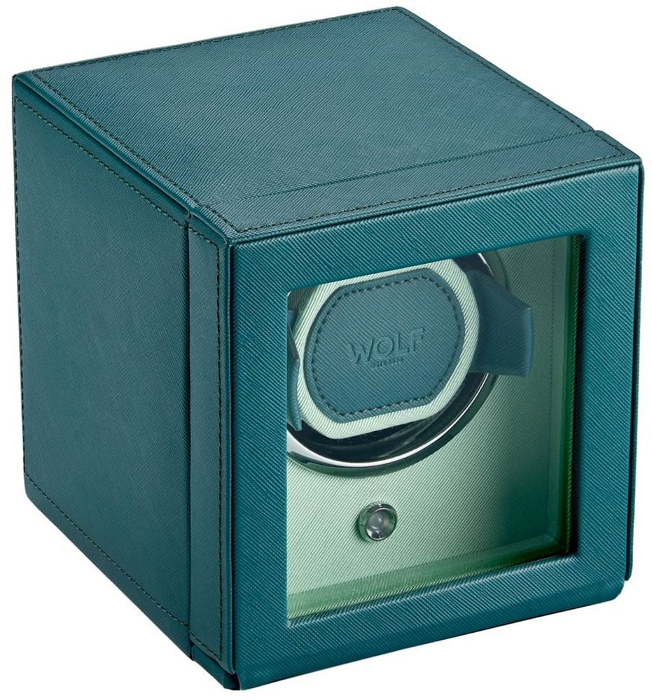 Wolf 1834 Cub Single Watch Winder with Cover in Seltzer Teal | Mint