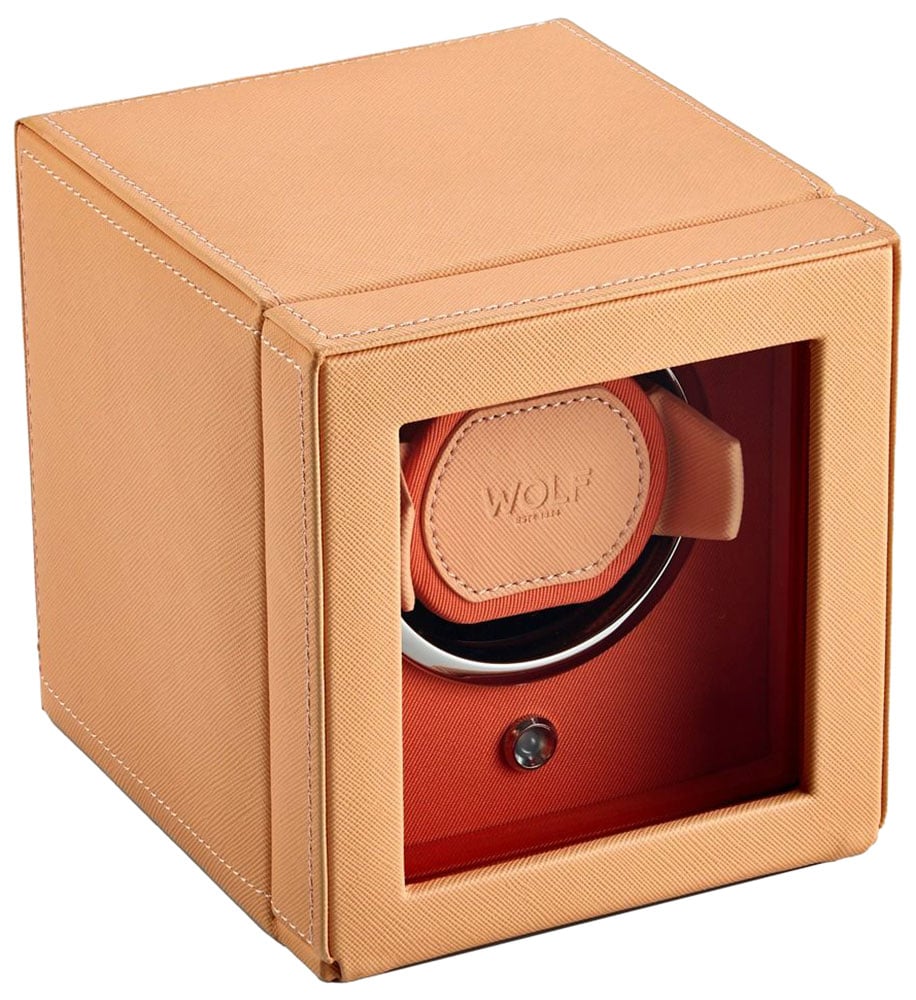 Wolf 1834 Cub Single Watch Winder with Cover in Seltzer Peach | Orange