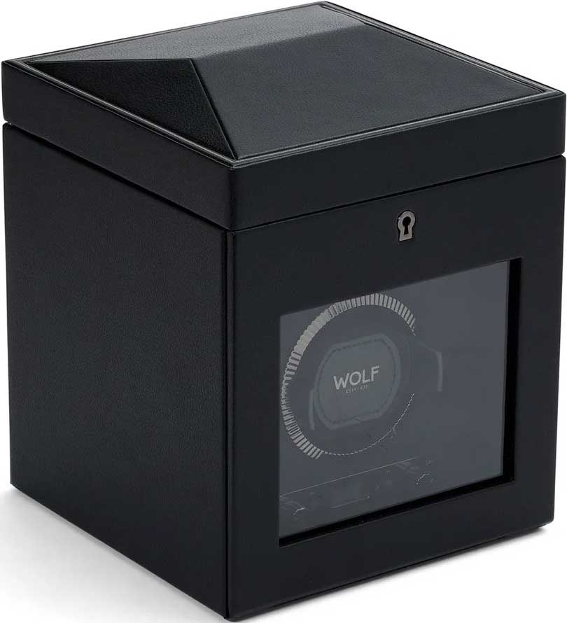 WOLF 1834 British Racing Single Watch Winder with Storage in Black