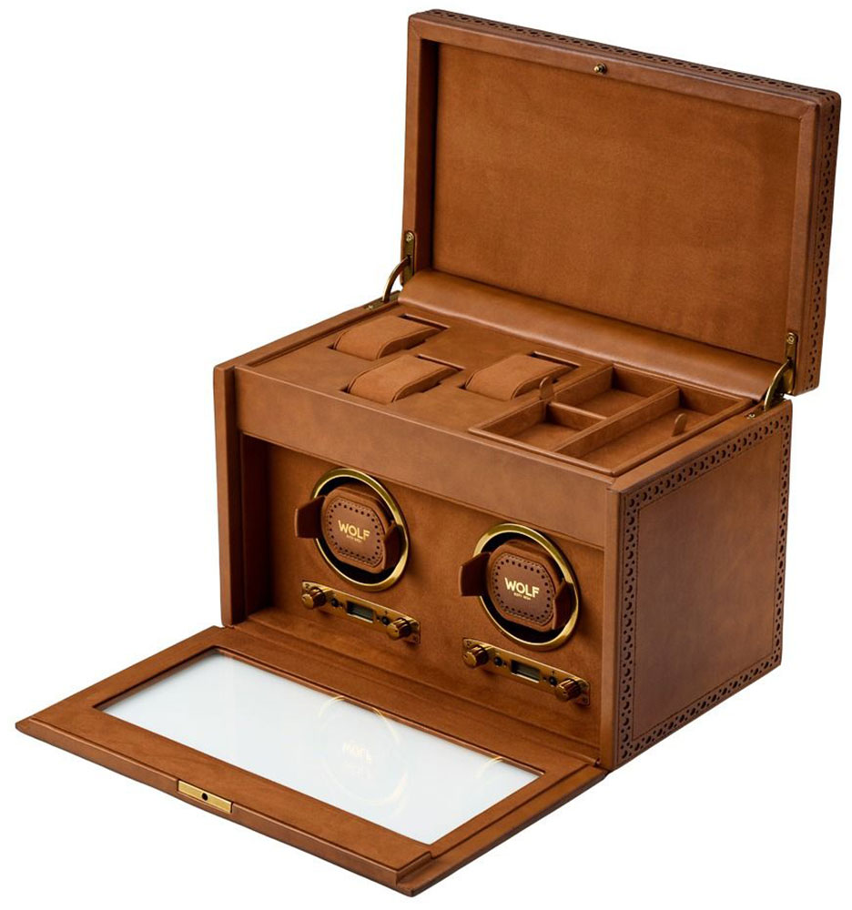 WOLF 1834 Brogue Double Winder with Storage in Burnished Brown