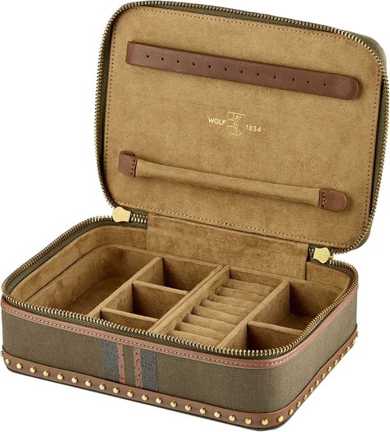 WOLF 1834 Ida Travel Zip Jewelry Case in Khaki - 190042