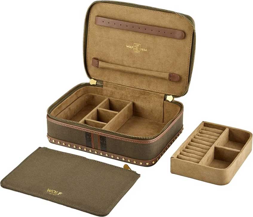 WOLF 1834 Ida Travel Zip Jewelry Case in Khaki - 190042 WOLF 1834 Ida Travel Zip Jewelry Case in Khaki - 190042
