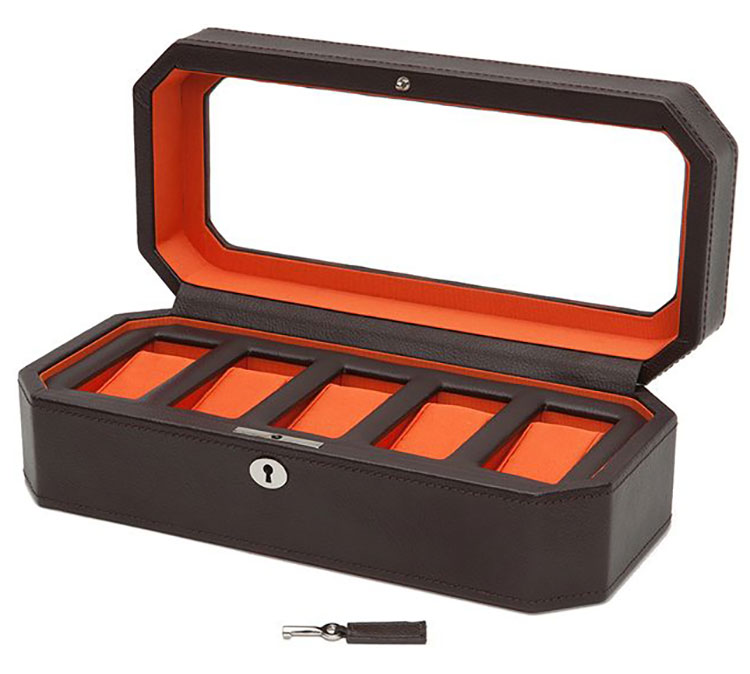 Wolf 1834 Windsor 5 Piece Watch Box in Windsor Brown | Orange