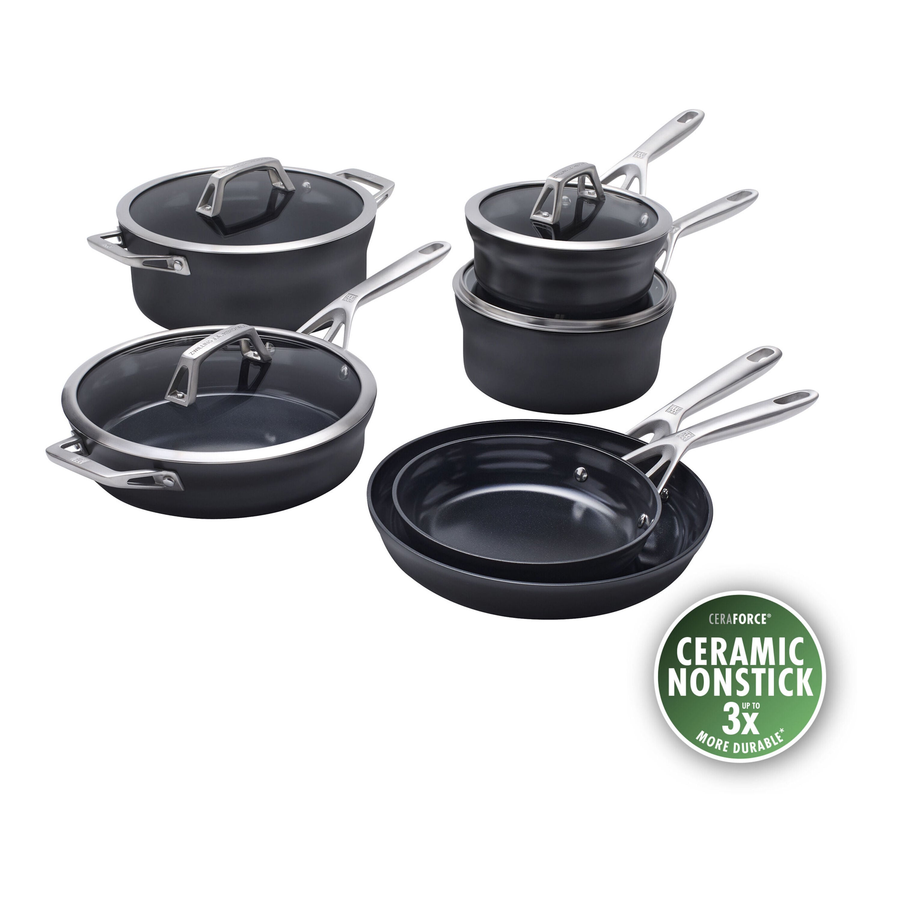 Zwilling JA Henckels Motion Ceramic 10-Piece Hard-Anodized Aluminum Cookware Set in Matte Black
