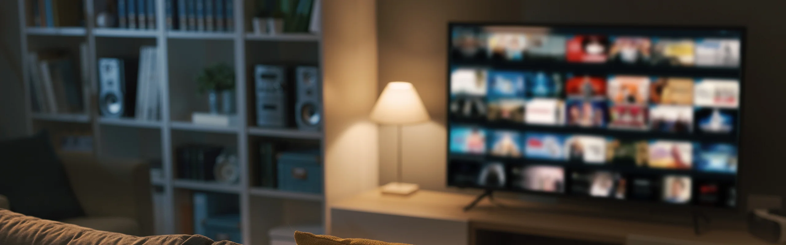 Couch with lamp and tv
