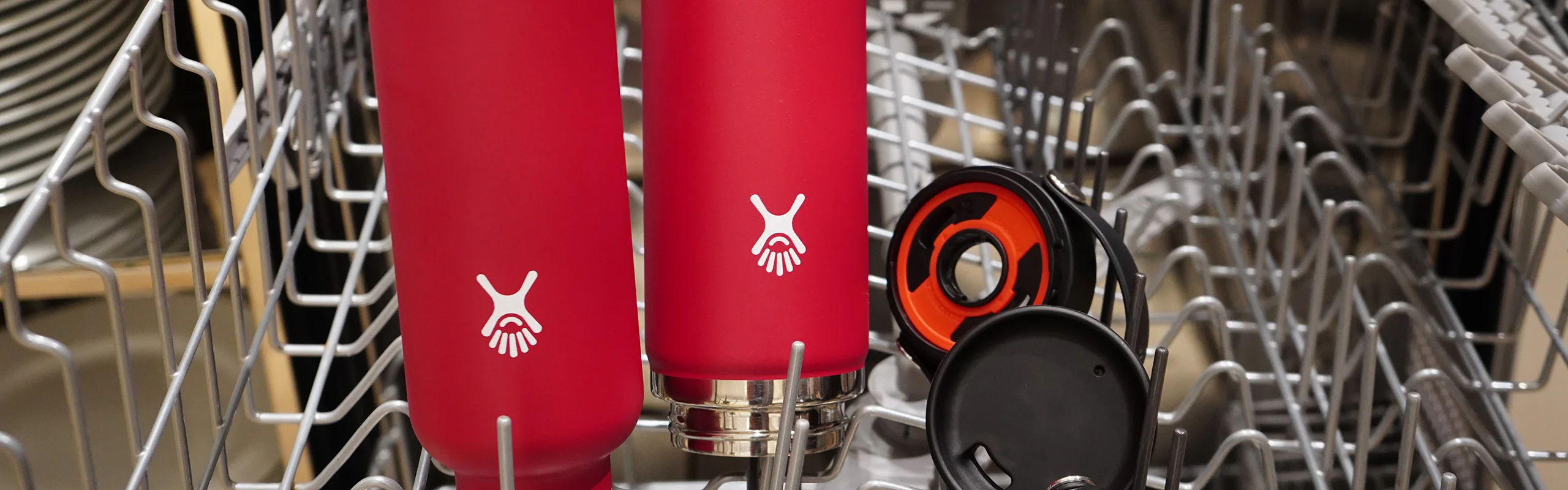 Red Hydraflask in dishwasher