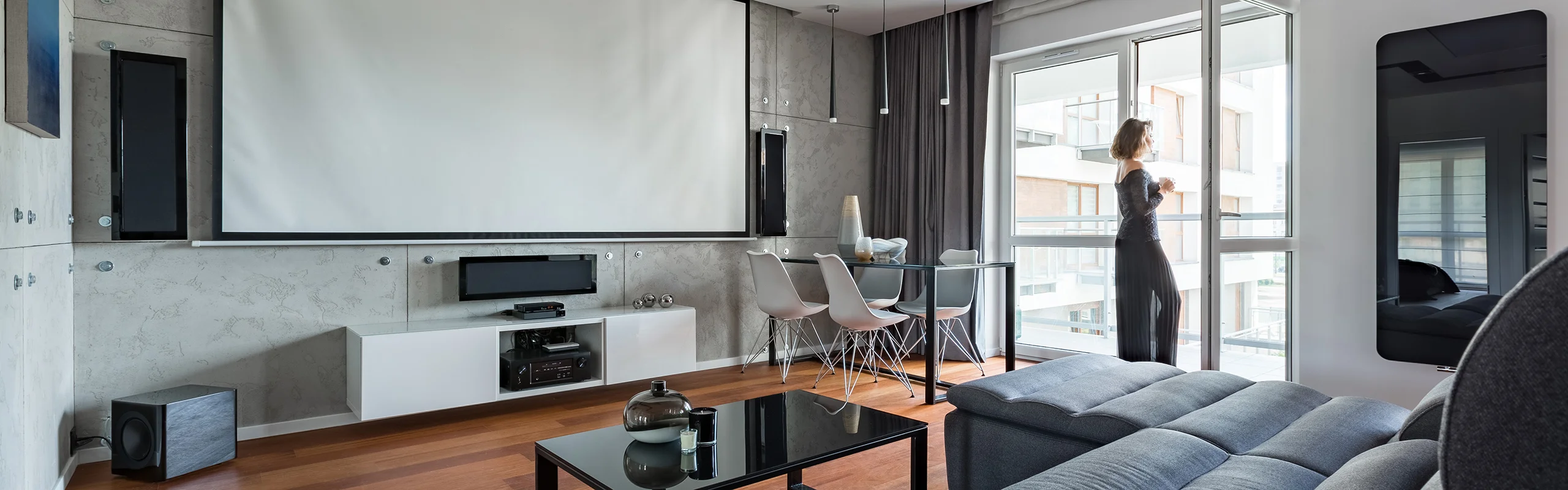 Living room with a projector