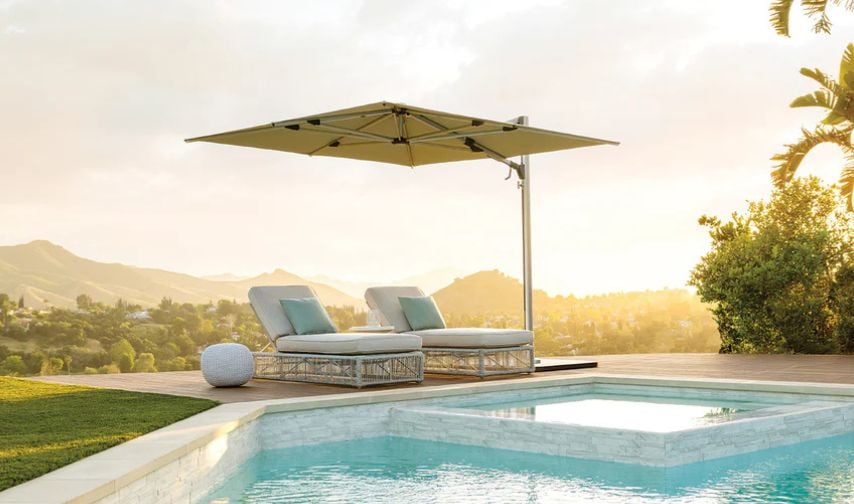 extended patio umbrella ABCCANOPY Outdoor Double-Sided Large 15FT Umbrella with Light / Khaki Uncompromising Durability Double-Sided Patio Umbrella with Solar